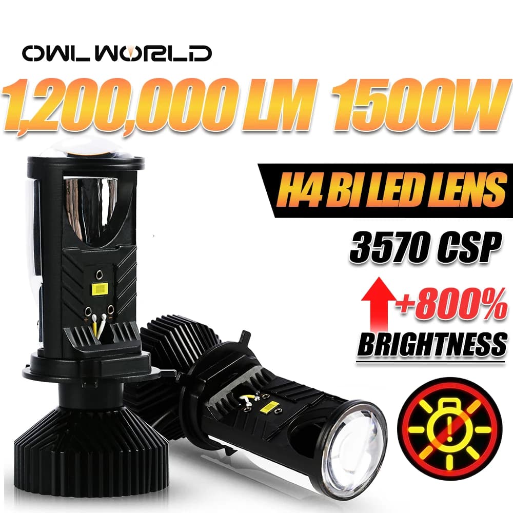 H4 Double-Lens LED Headlights Bulb 1500W 1200000LM Mini Lens LED Auto Lamp Car Motorcycle H4 Dual Projector Len LED 12V 24V