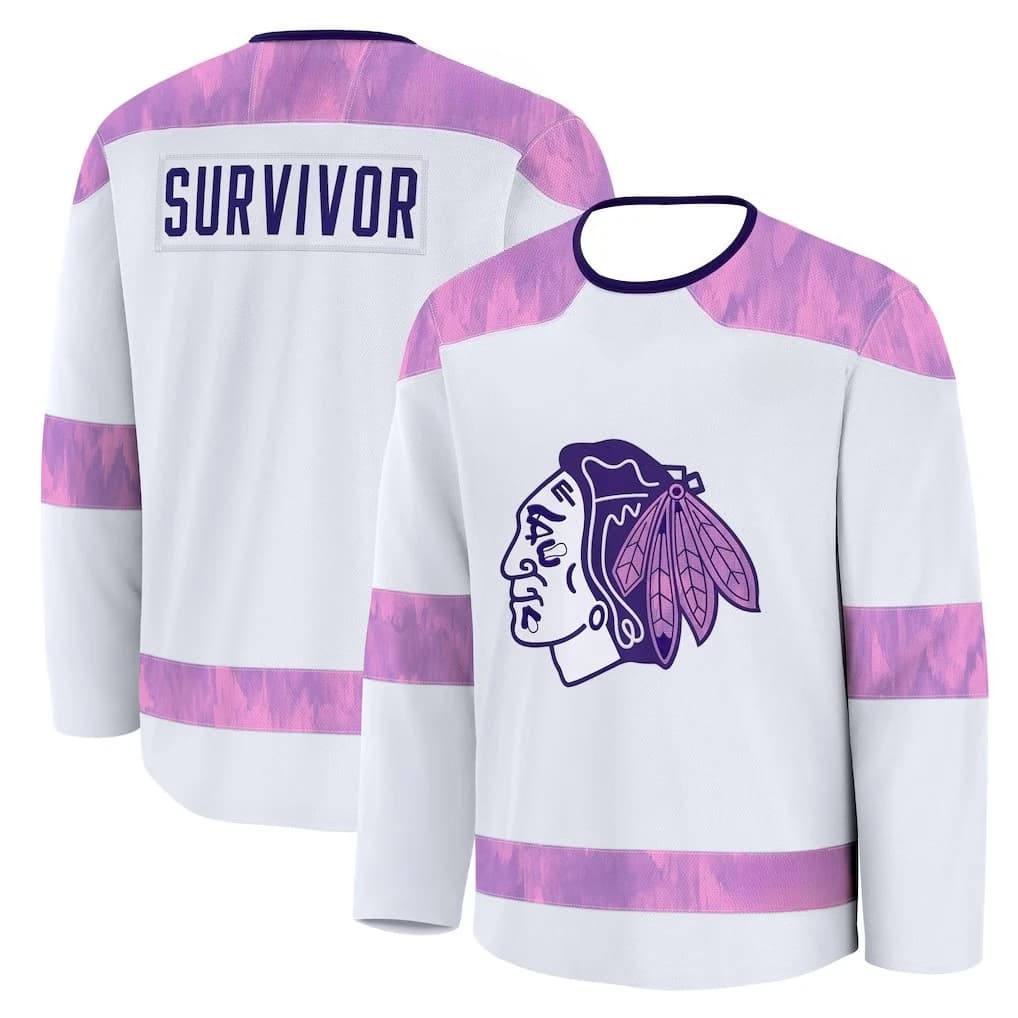 Maglia da hockey - Bianco/Rosa/Viola Design in edizione speciale Abbigliamento a maniche lunghe per fan e campagna di consapevolezza Stampa HD 3D