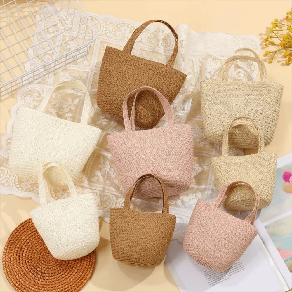 Creative Weaving Girl Handbag Multicolor Two Size Phone Bag Beach Use Coin Bag Summer Season