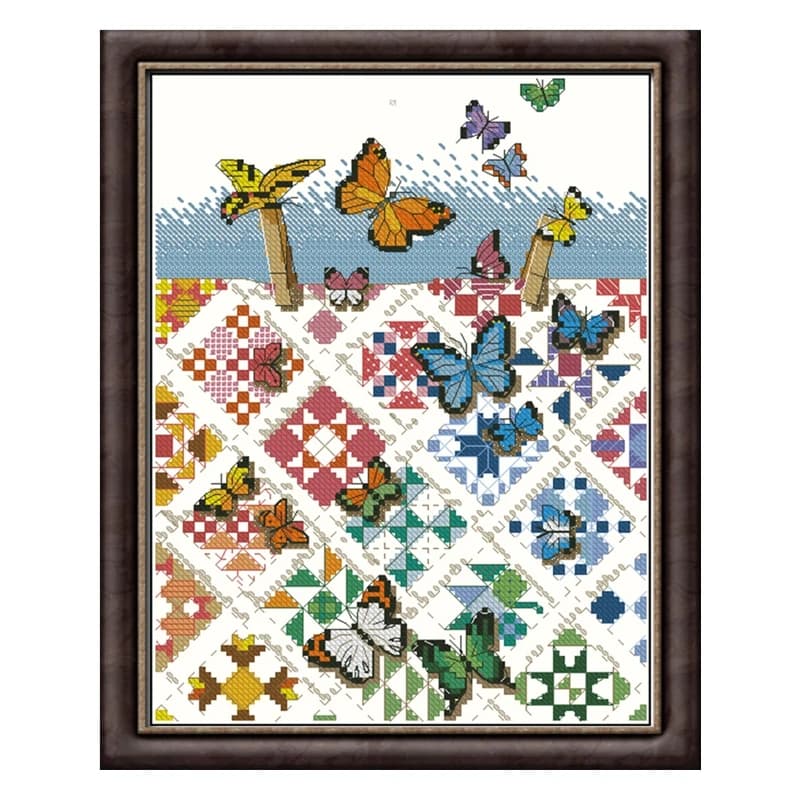 Cross-stitch set, butterfly on the fence, home boring, Kill time, hand embroidery material pack