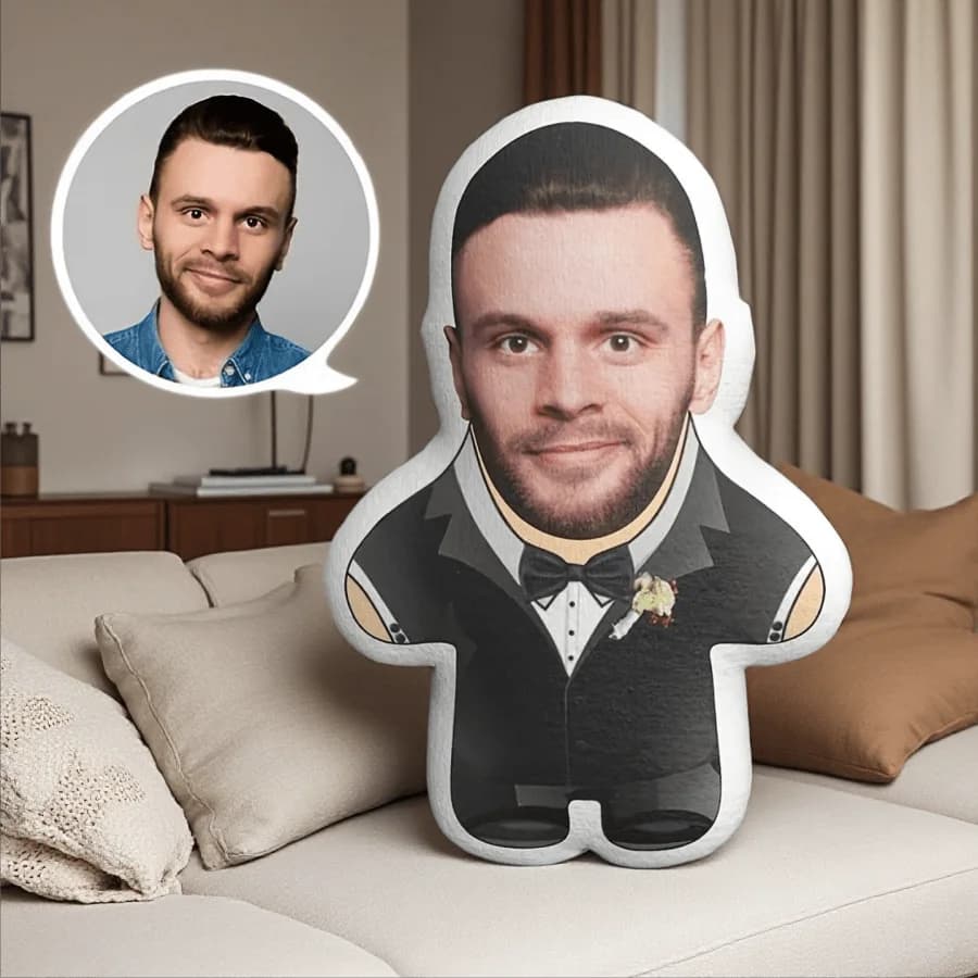 Abito personalizzato con foto creative Cuscino in peluche stampato a forma di uomo Regalo essenziale di San Valentino | Regalo di Natale