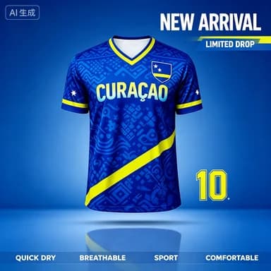 Men's Curacao Tribal Printed Breathable Sports T-shirt Casual Style Football Top for Fans Family Matching