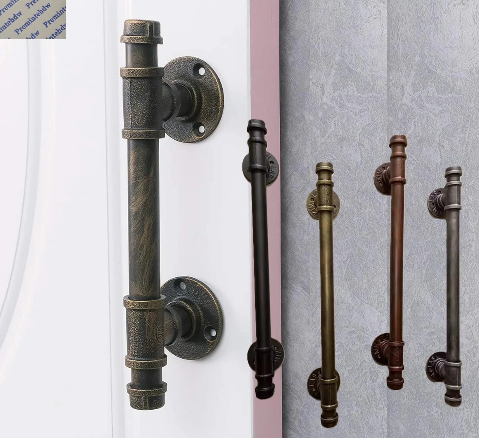 Maniglia a barra rustica in ferro per porta con finiture a tappo, portasciugamani da parete, bronzo, nero, argento