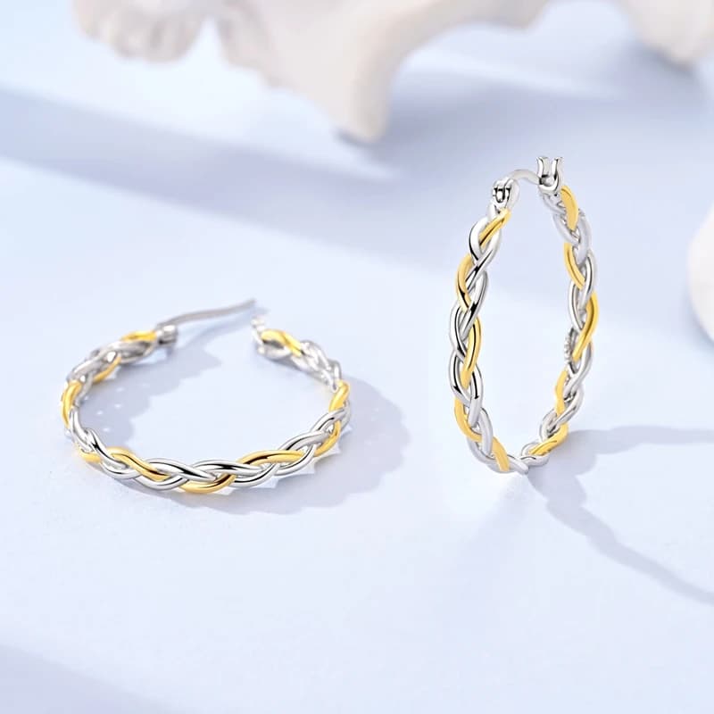 925 Sterling Silver Braided Twist Hoop Earrings Two Tone Earrings Party Engagement Birthday Jewelry Exquisite Gift for Women
