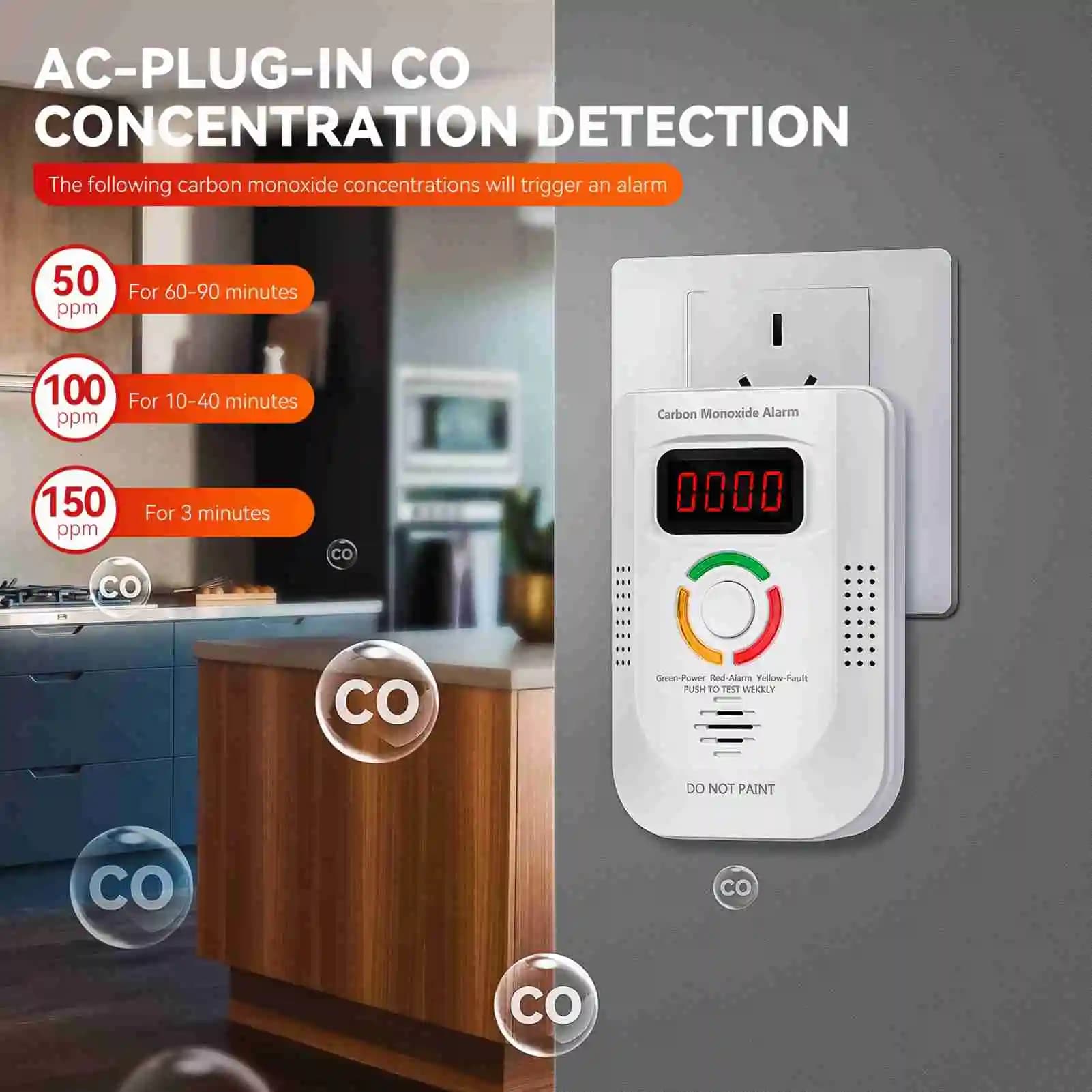 Carbon Monoxide Detector Electrochemical Sensor Carbonic Oxide Detector Digital Display Sound and Light Alarm LED Indicator