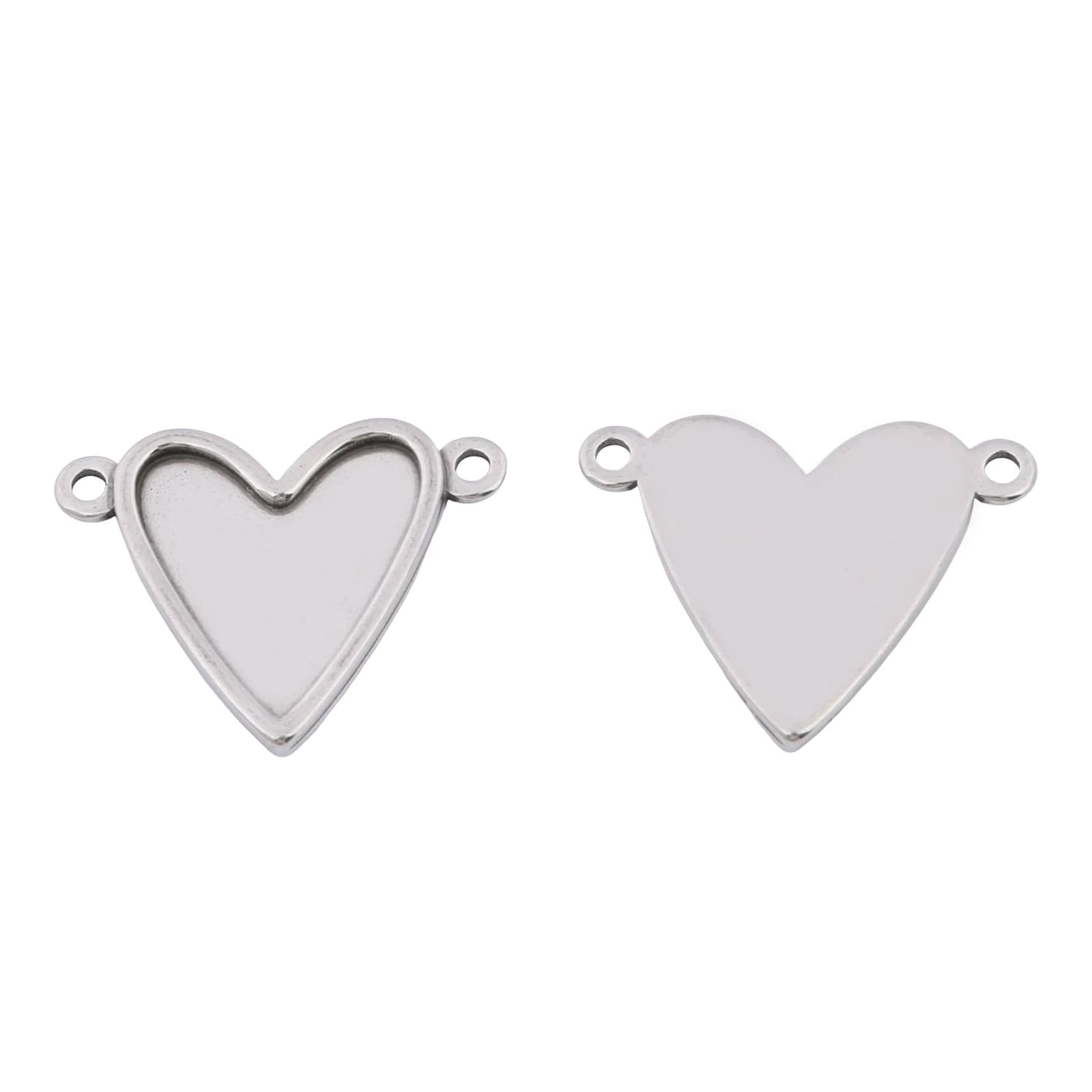 10 Pezzi Base Connettore a Cuore in Acciaio Inossidabile per Cabochon 16x17mm, Fustelle Vuote per Creazione Gioielli Fai da Te, Bracciali e Collane