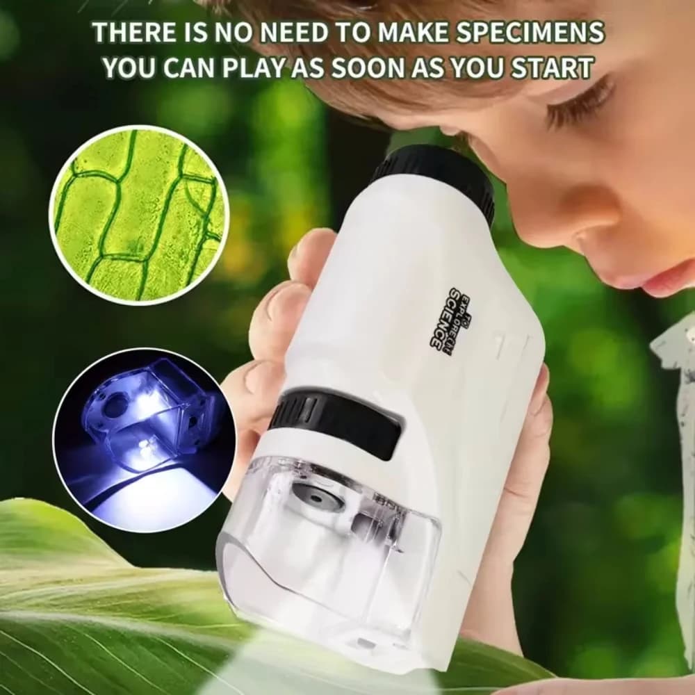60-120x Lab Mini Kit microscopio tascabile Microscopio portatile Microscopio alimentato a batteria con luce a LED Microscopio scientifico per bambini