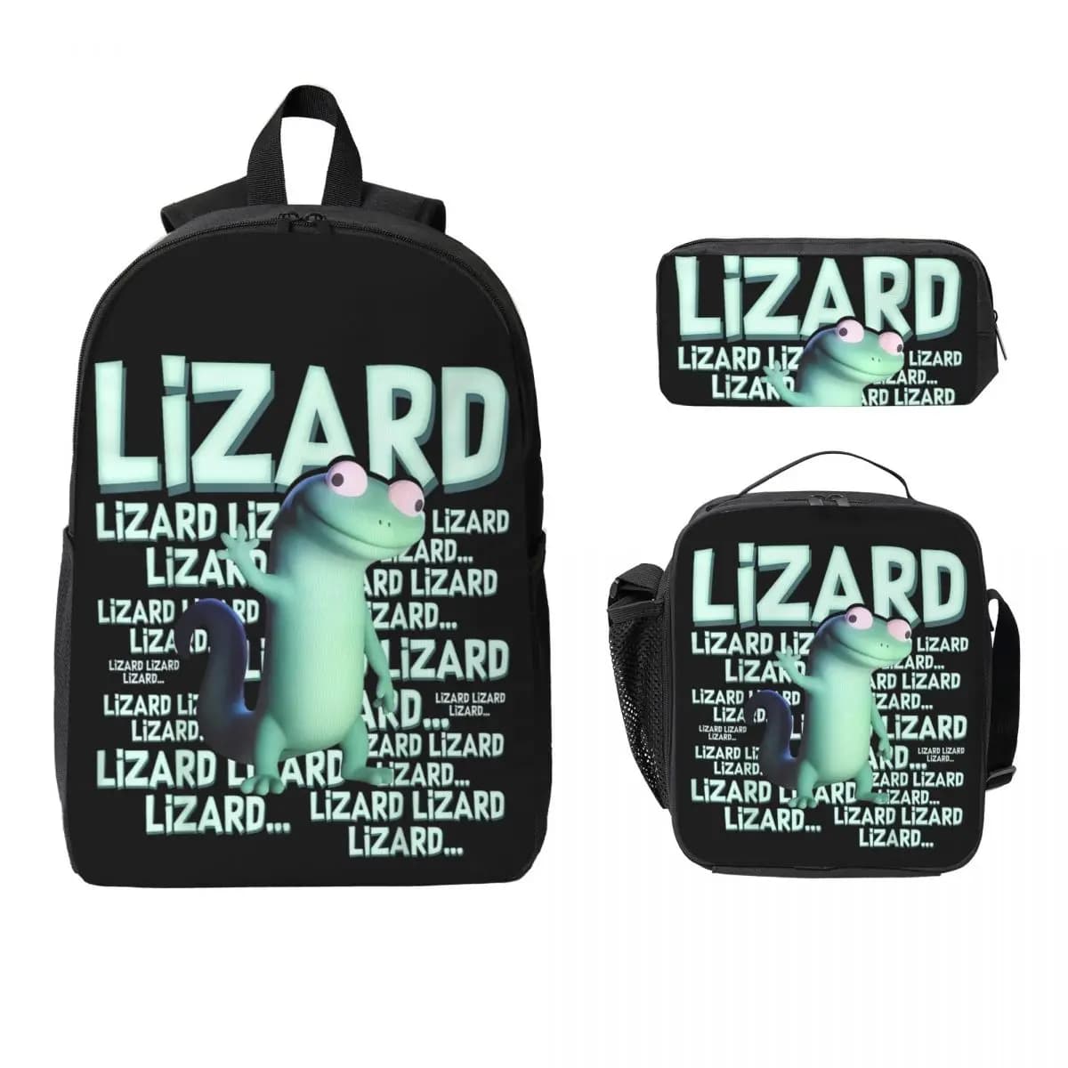 Lizard Weirdcore Tom Lizard Set da 3 pezzi: Zaino per Studenti, Borsa a Tracolla per Computer Portatile, Borsa Termica per il Pranzo, Astuccio