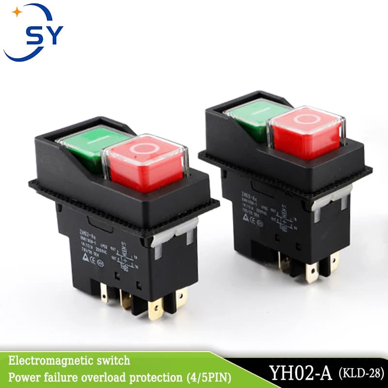 YH02-A KLD-28 4/5Pin Pulsante di arresto avvio elettromagnetico Accessori per macchine utensili Controller per affettatrice Interruttore di alimentazione magnetico KJD17F