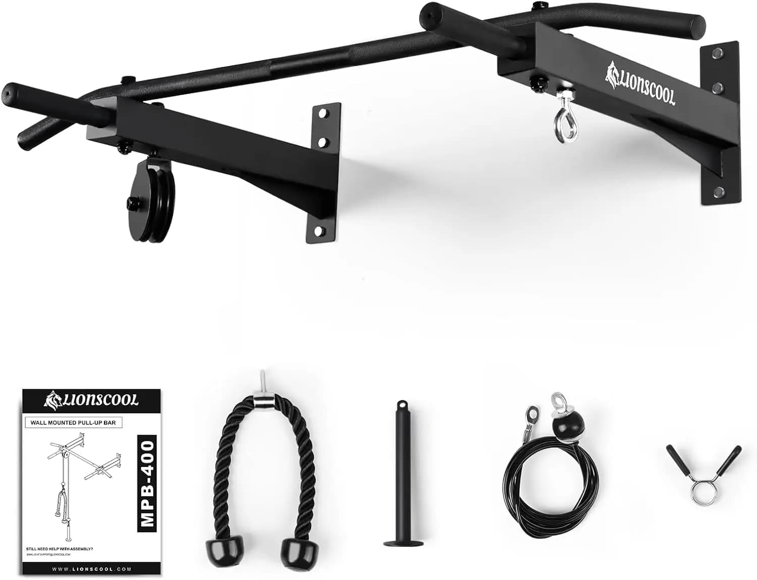 Barra per trazioni a parete multifunzionale con sistema di pulegge, barra per trazioni Multi-Grip da 16 "/24", accessori per pulegge per cavi In