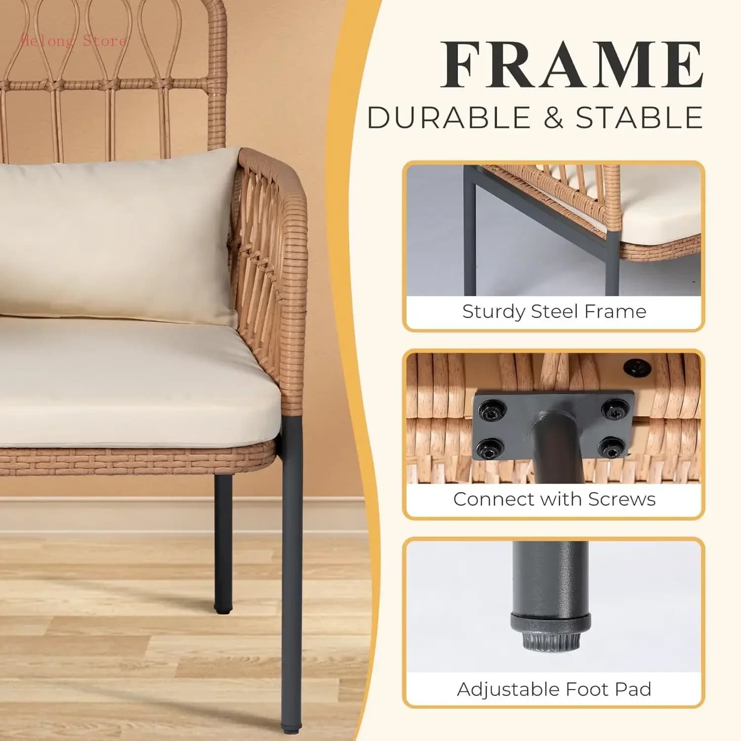 Divanetto da Esterno in Rattan a 2 Posti con Tavolino Integrato, Cuscini Lombali e Imbottiture, Divanetto in Vimini Resistente alle Intemperie