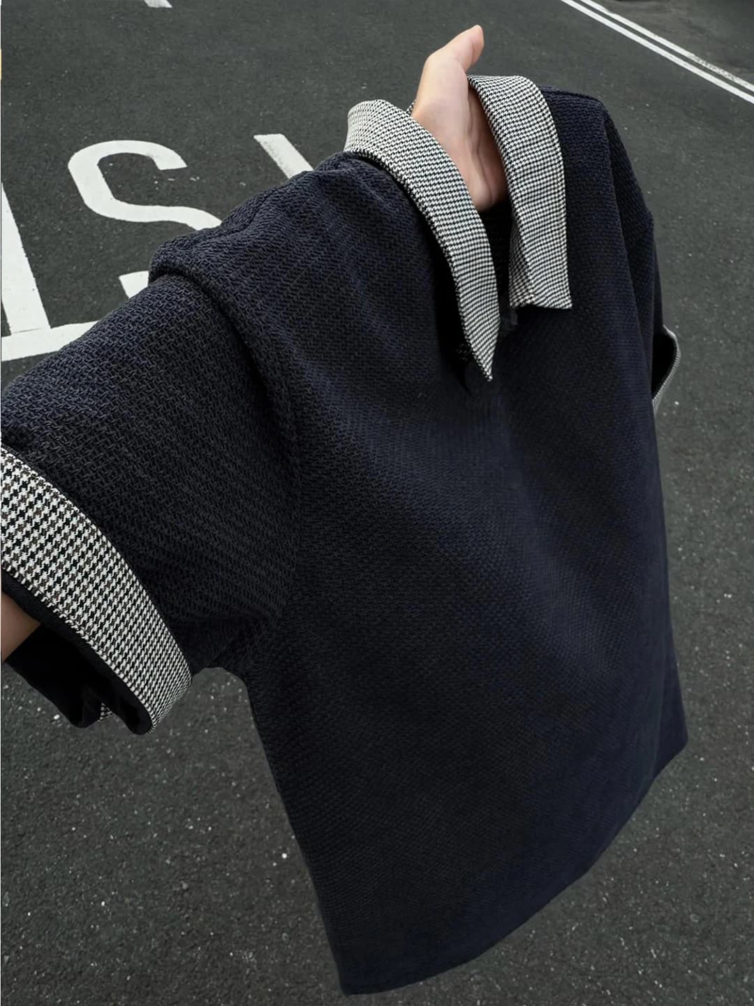Men's Shirt Short Sleeve Breathable Patchwork Plaid Half Sleeve Dragon Scale Pattern High Collar T-Shirt American Style