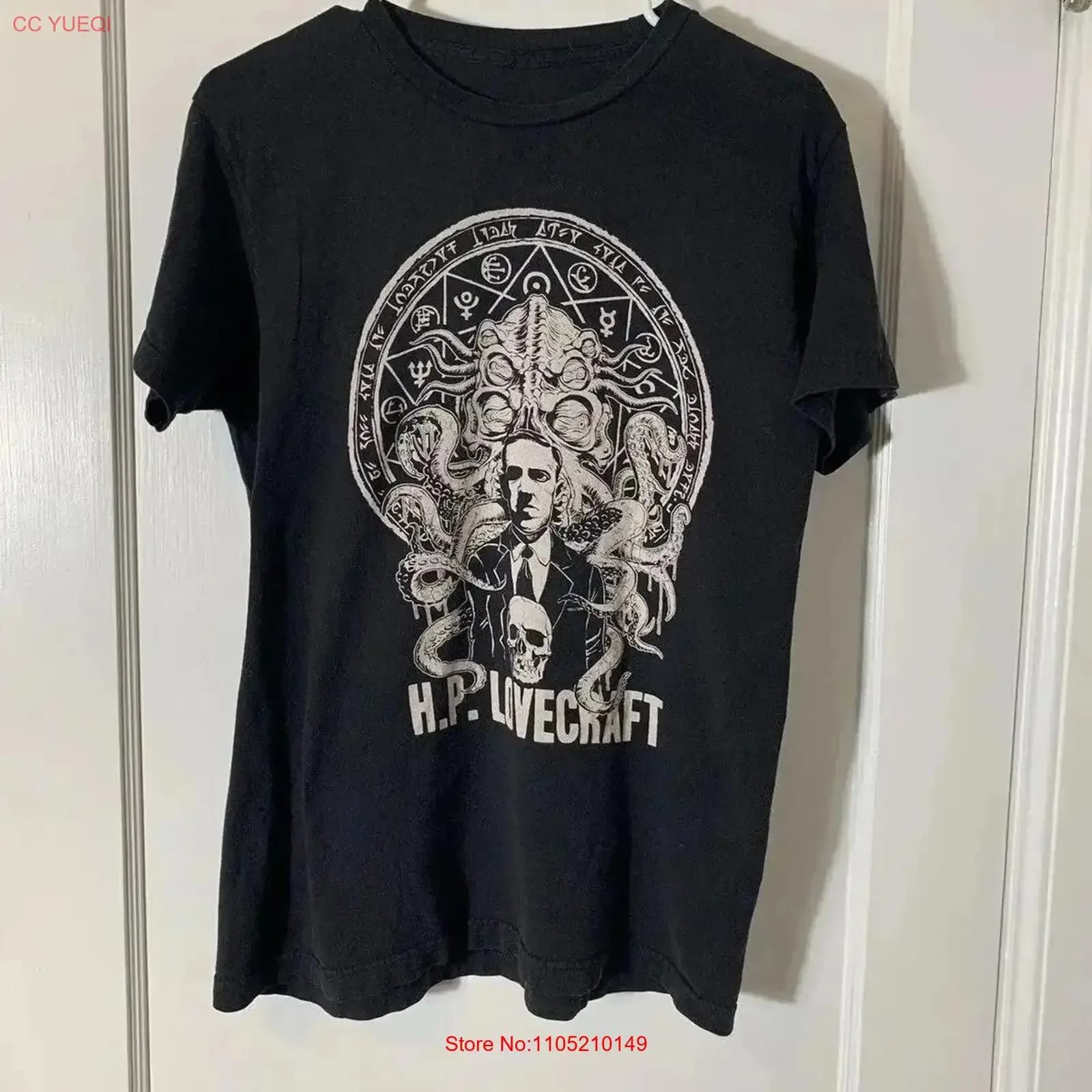 Maglietta H P Lovecraft da uomo con licenza Cultura pop Retro Howard Phillips Nero vintage lavato Versatile unisex Casual Confortevole