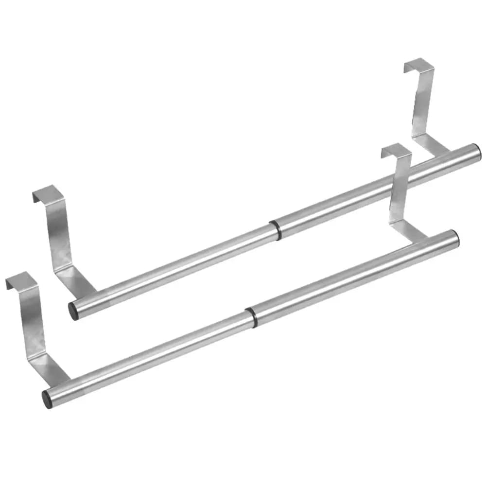 2Pcs Stainless Steel Adjustable Towel Bar Space Saving Over Door Towel Holder Kitchen Bathroom Wash Cloth Rack Rustproof