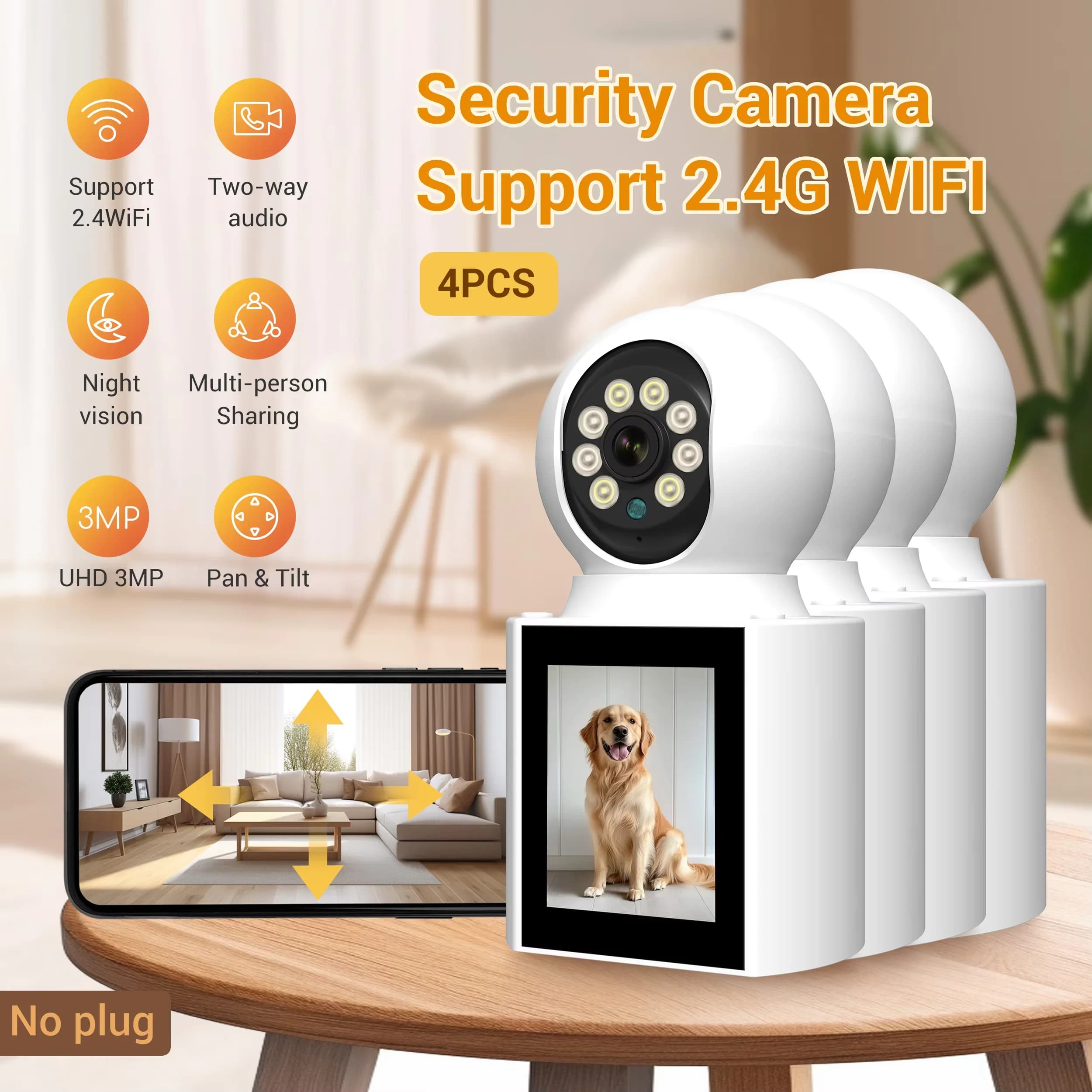 Telecamera di sicurezza per videochiamate 2K da 1-4 pezzi | Monitor per Bambini WiFi Smart da Interno, 360° ° PTZ, audio bidirezionale, visione notturna, controllo tramite app per telefono
