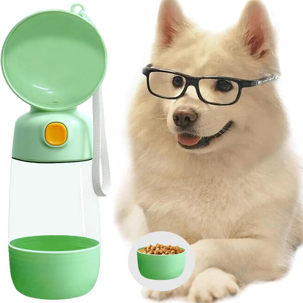 Portable drinking bottles suitable for small to large dogs and cats, with containers that can hold both water and food