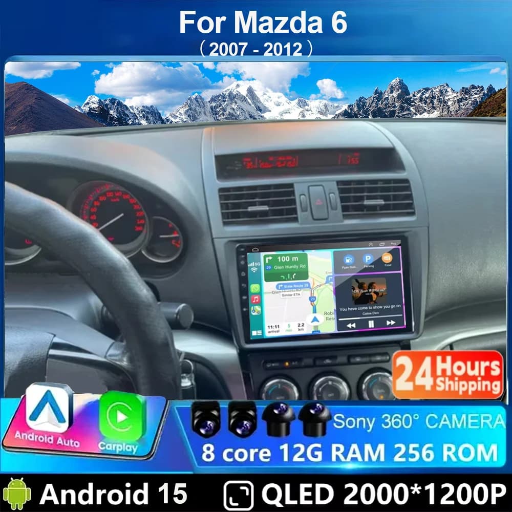 Per Mazda 6 II GH 2007 - 2012 Android 15 12+256GB 4G WIFI Autoradio Carplay Auto Multimedia Stereo Lettore Video GPS Navigazione