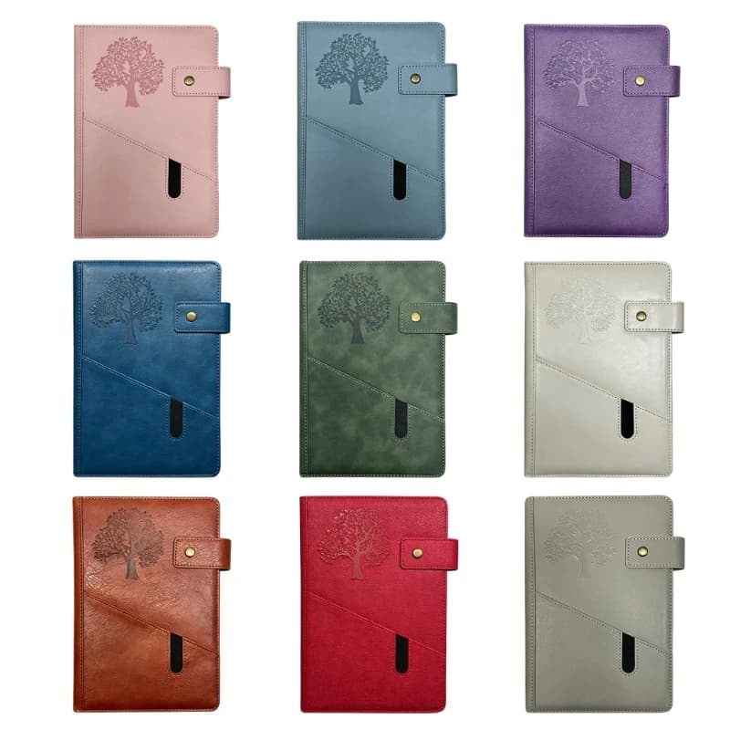 D5BB Life Tree Embossing Notebook PU Leather Journal Notebook With Front Pocket Button Closure 100 Sheets For Journaling