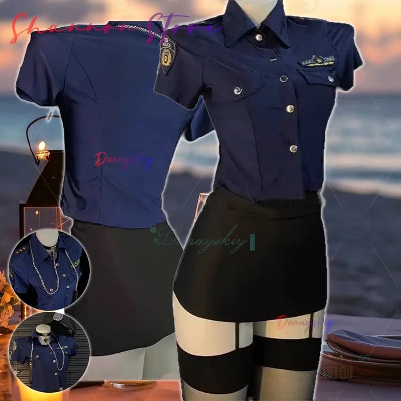 Uniforme da hostess per compagnia aerea da donna, gonna con colletto da ufficiale di polizia, calzini con spalline in seta nera, camicia ′′ Ges, regalo di San Valentino per feste