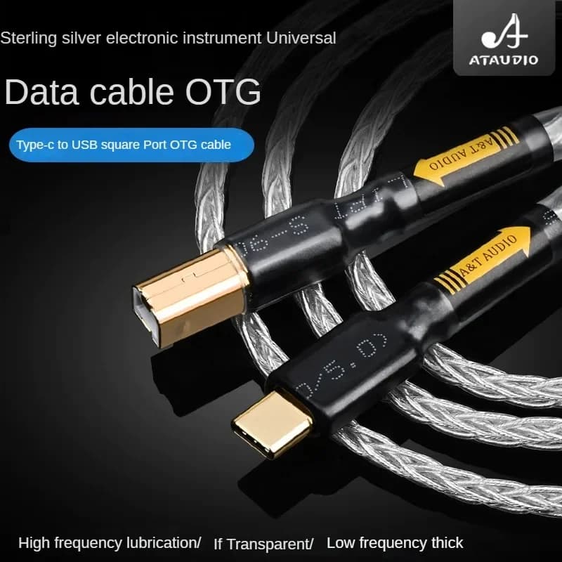 ATAUDIO Hi-end USB Cable Type c to Type b Hifi Stereo Cable Pure Silver Data Audio Digital Cable For Mobile Phone Dac