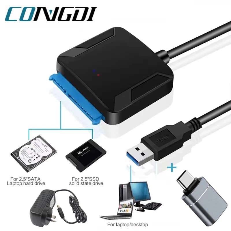 Cavo adattatore SATA a USB 3.0 per adattatore SSD HDD esterno da 3,5/2,5 pollici con adattatore di alimentazione 12V/2A Convertitore per disco rigido SATA III