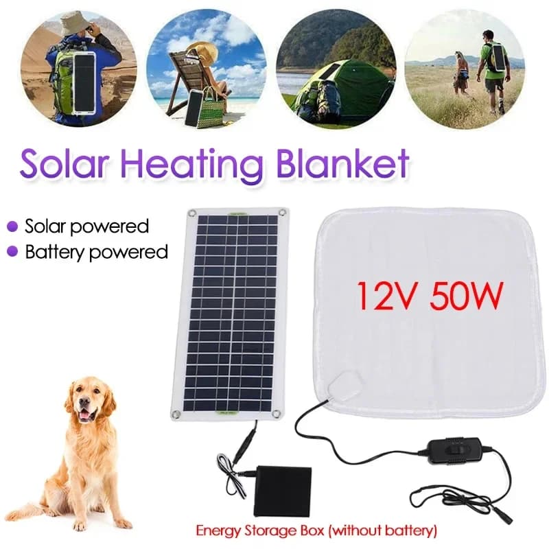 12V 50W Solar Panel Powered Electric Heating Blanket Winter Cat Dog Warmer Outdoor Indoor Battery Powered Pet Heater