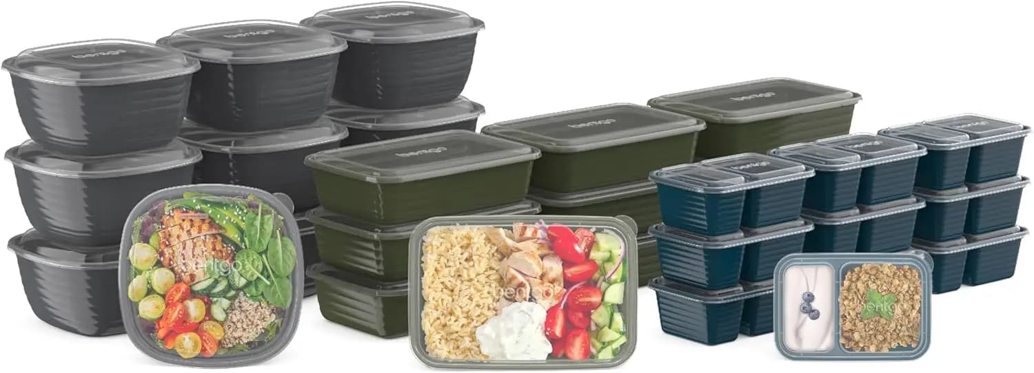 Kit Preparazione Pasti Prepar 60 Pezzi - Contenitori Alimentari Riutilizzabili Senza PFAS e BPA, Vaschette Monocomparto, Ciotole per Preparazione e Snack