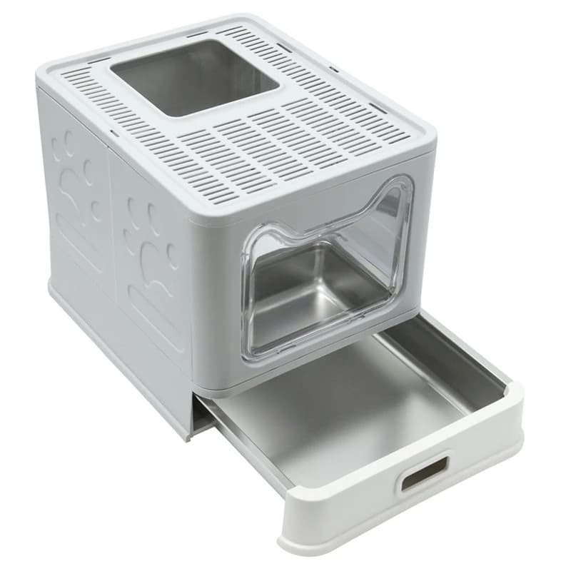 Front Entry And Top Exit Stainless Steel For Kitten Cat Litter Box With Lid And Built-In Scoop Easy To Clean Toilets