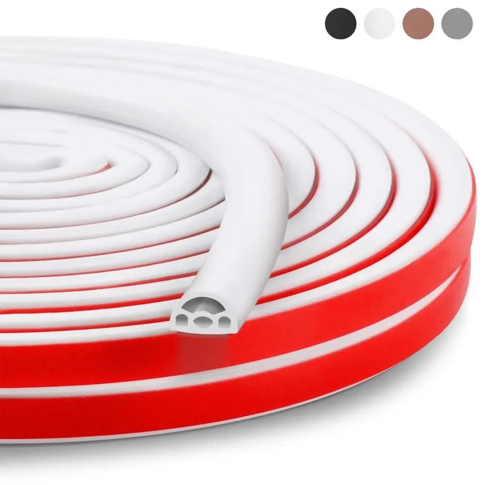 Striscia Isolante per Porte e Finestre, Autoadesiva, Antivento, in Silicone, 6 Metri, per Isolamento Acustico