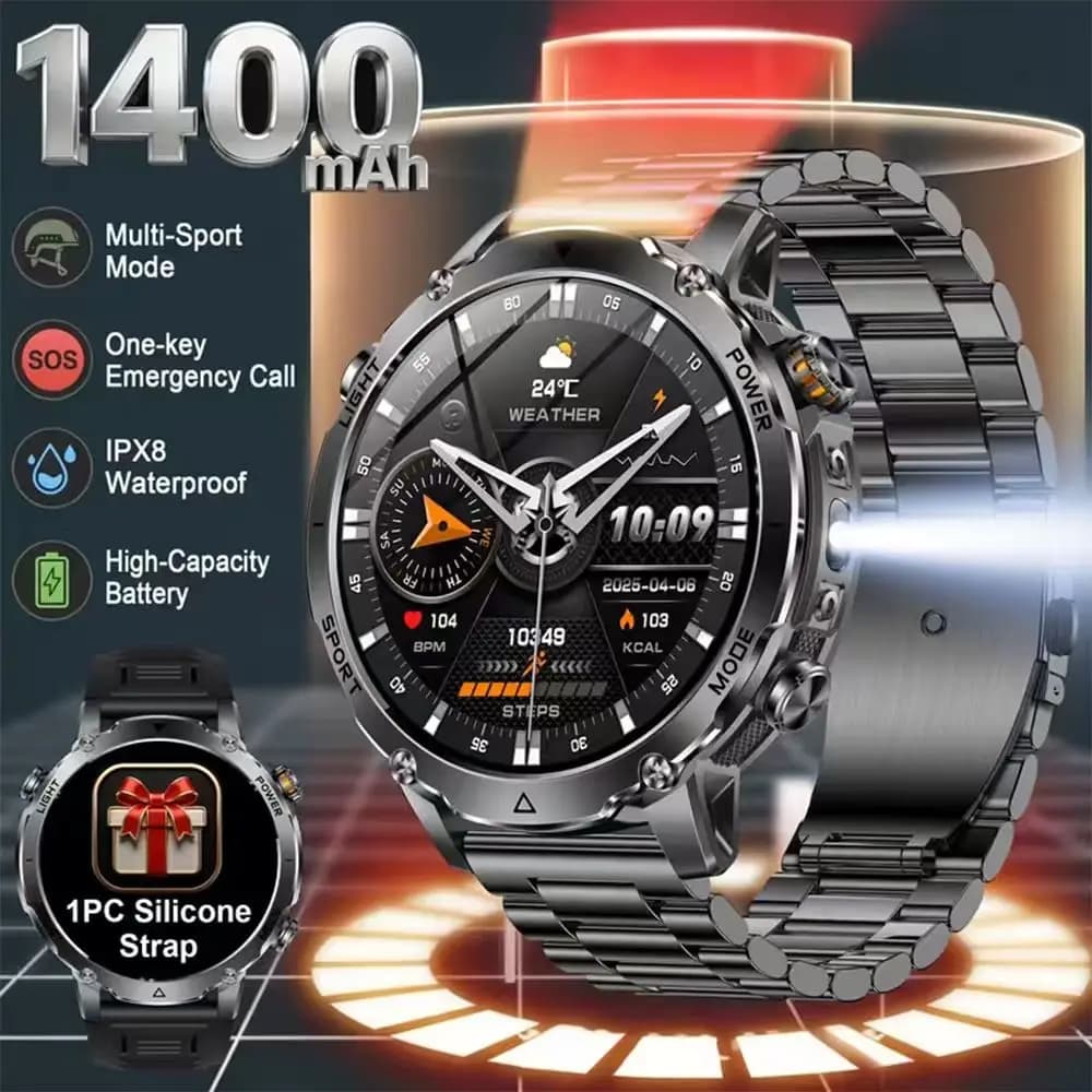 2026 New Built-in 1400mAh Super Large Battery Men Smart Watch Outdoor 1.7" HD Screen IP68 Waterproof BT Call Smartwatch