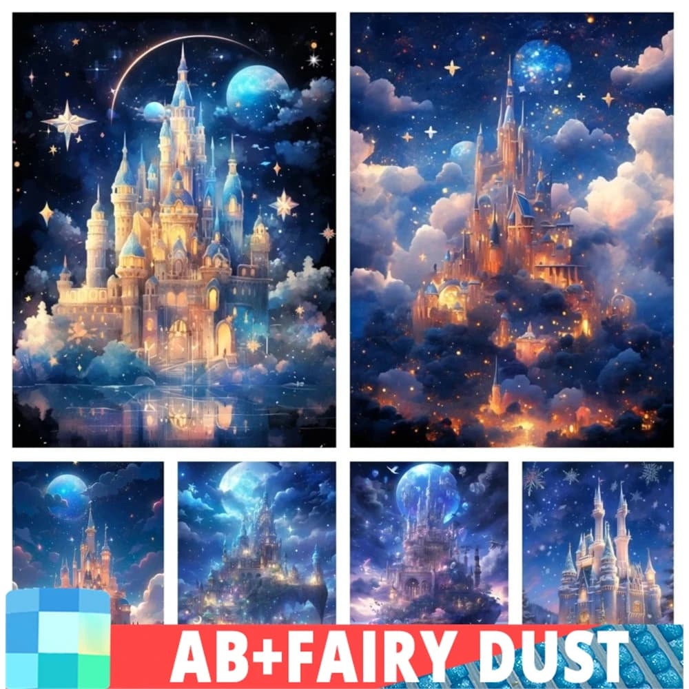 Fairy Dust AB 5D Diy Diamond Painting New Full Square Round Dream Castle Embroidery Mosaic Fantasy Moon Landscape Home Decor