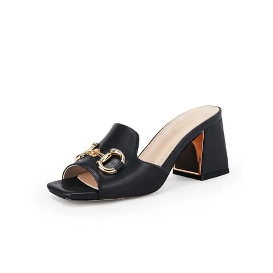 Sandali da donna gihubafuil con tacco largo, ciabatte a punta aperta, mules con fascia singola, scarpe comode slip-on con catena in metallo per primavera estate