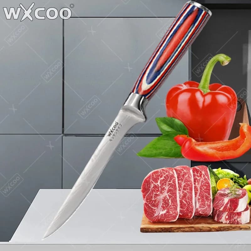 WXCOO Coltello per disossare da 6 pollici Accessori da cucina Manico in legno Coltelli da cucina professionali in acciaio di Damasco Mannaia per carne Coltello per pesce