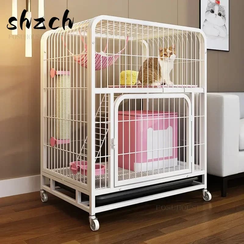 Indoor Iron Cat Cage Household Multi-layer House Large Free Space Luxury Cat Villa with Litter Double-story Cats House h