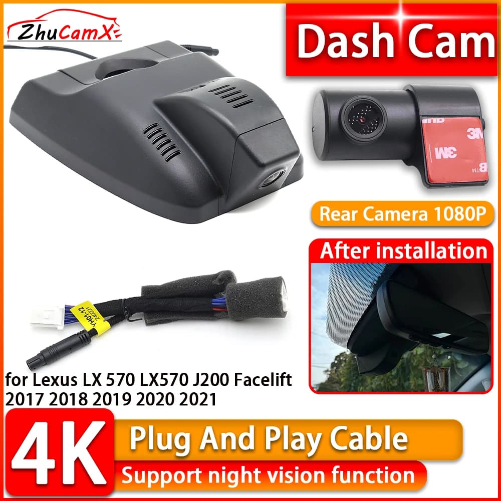 Dash Cam DVR 4K per Lexus LX 570 LX570 J200 Facelift 2017-2021, Telecamera Anteriore e Posteriore Plug and Play, Registratore Video per Auto