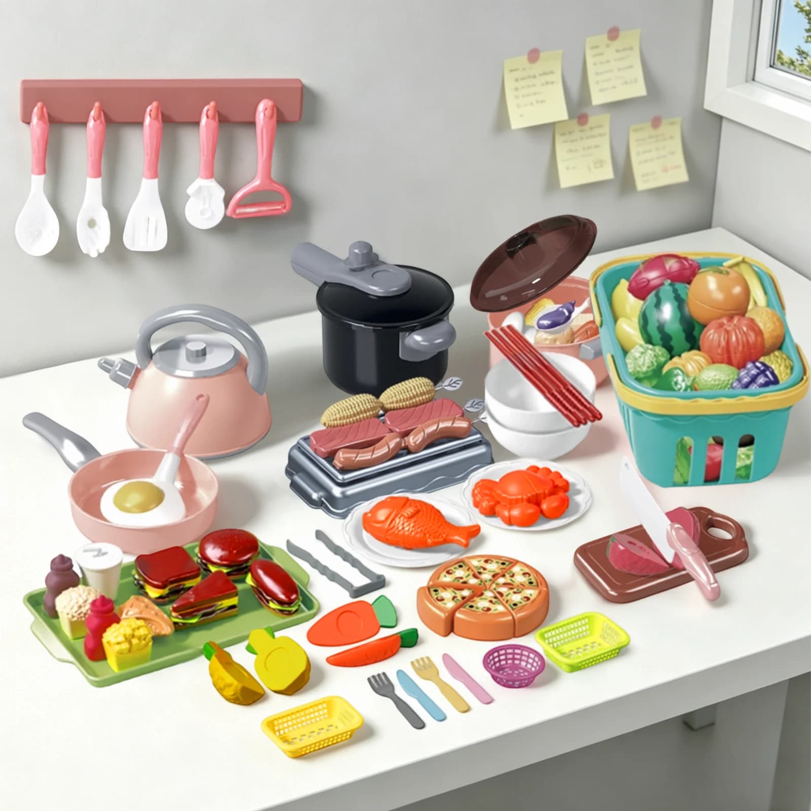Kids Pretend Play Kitchen Toys Set Cooking Food Pots Pans Cookware Kit Toddler Girls Boys Educational Role Play Gift