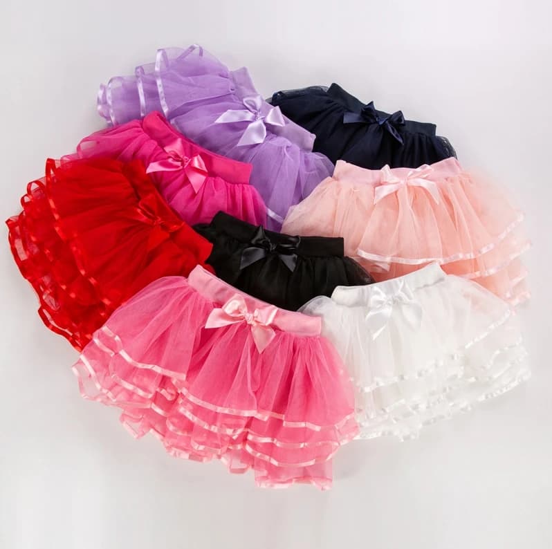 3-12Y Ragazza Tutu Gonna A strati Increspato Maglia Puffy Drappeggio Orlo Arco Elastico In Vita Danza Gonna Corta Costume