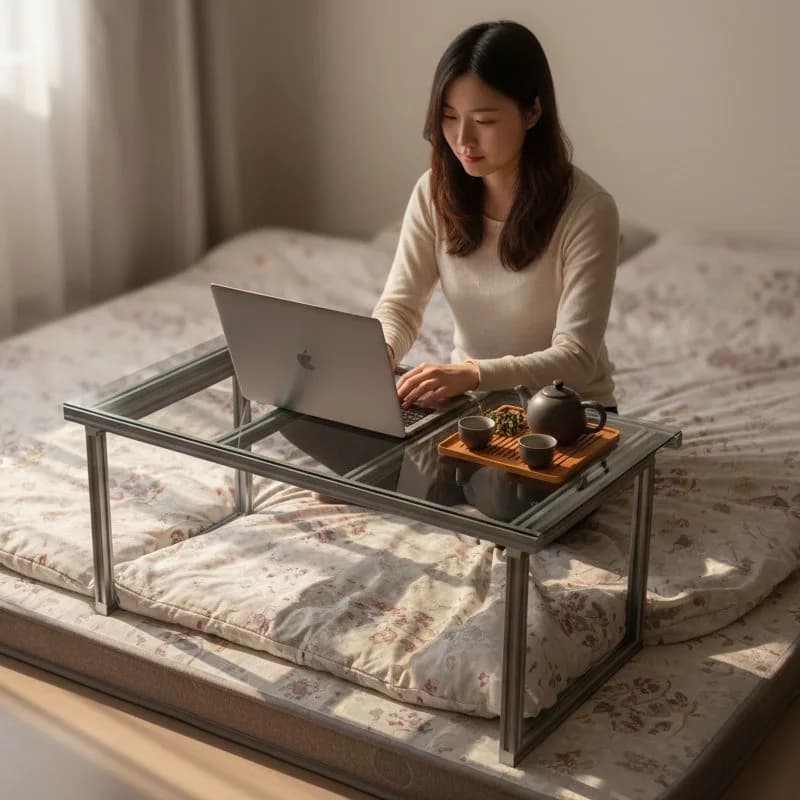 Tavolino Pieghevole in Acrilico e Lega di Alluminio, Scrivania Bassa per Tatami e Letto, Supporto Portatile per Laptop, Salvaspazio per Uso su Divano e Pavimento