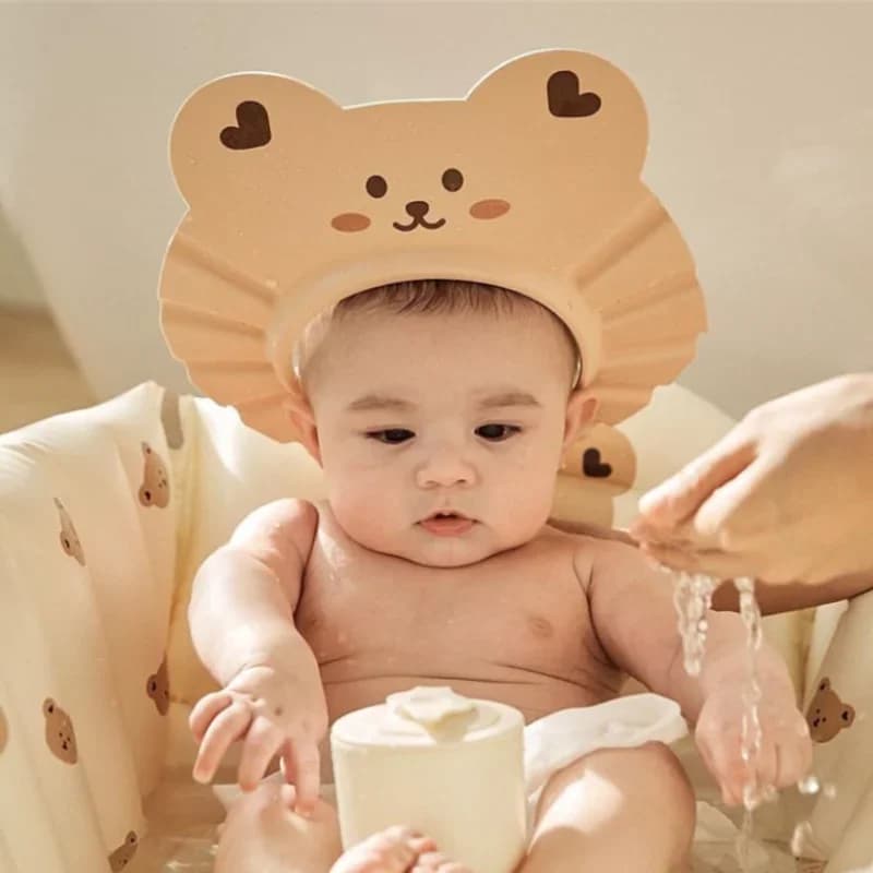 Cuffia per doccia per bambini con orso cartone animato Cuffia per shampoo in schiuma Cappello per lavare i capelli morbido per bambini Cappello per capelli da bagno per doccia Bambino Proteggi la testa