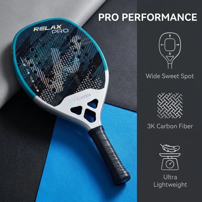 Cwin Relax Pro Beach Tennis 3K Full Carbon Fiber Rude Face Feminino Raquete Beach Tennis Carbon Frame Professional Masculina NEW