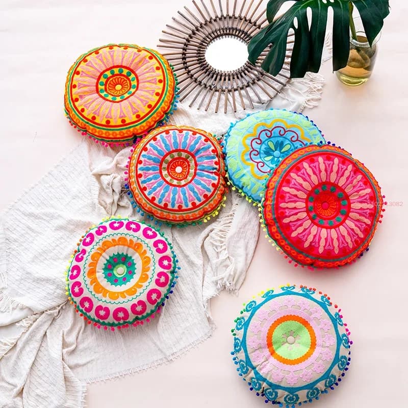 Bohemian Moroccan Style Cushion Ethnic Mandala Floor Pillows Meditation Cushion Embroidered Round Futon Fluffy Seat With Filling