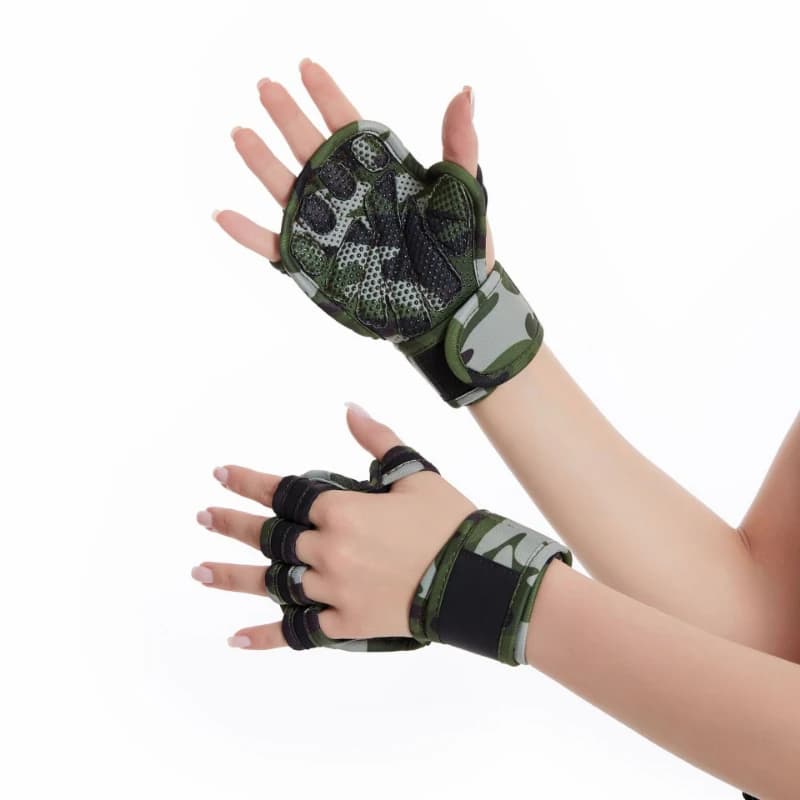 Guanti in Silicone Rinforzati a Mezzo Dito con Supporto per il Polso, Guanti da Palestra per Sollevamento Pesi, Antiscivolo, Antiurto, Protezione per le Mani per Ciclismo e Fitness