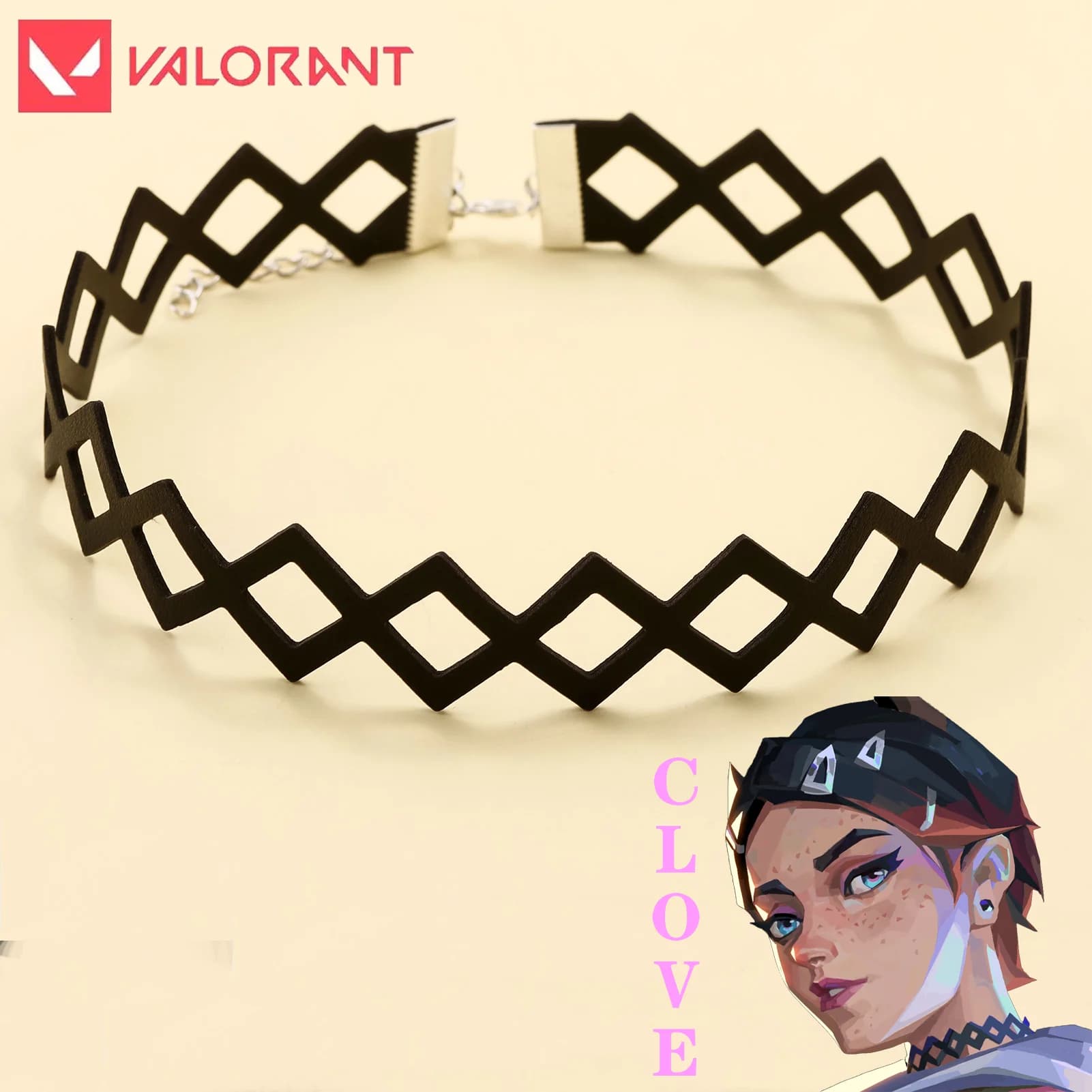 Game Valorant Choker Necklace Bracelet Game Character CLOVE Black Geometric Collar Cosplay Jewelry Gaming Accessories Gift