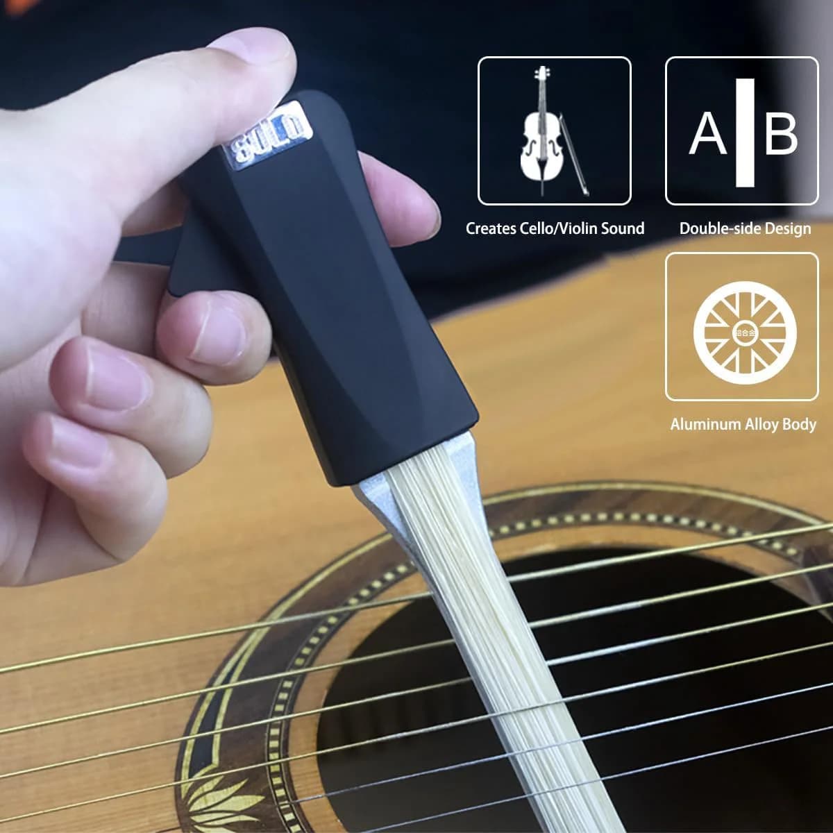 AC22 SOLO Arco per chitarra Design portatile a doppia faccia Arco per plettro per chitarra multiuso per basso Banjo Violino Strumento musicale