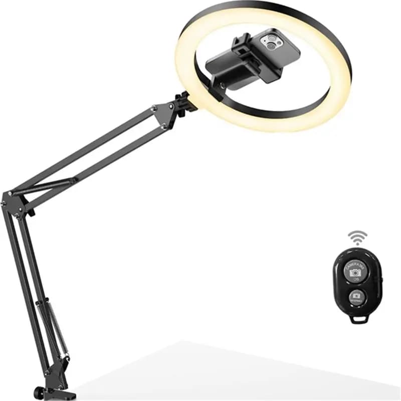 FAST-LED 10 Inch Selfie Ring Light with Desk Phone Holder, Remote Control and Candle Lamp