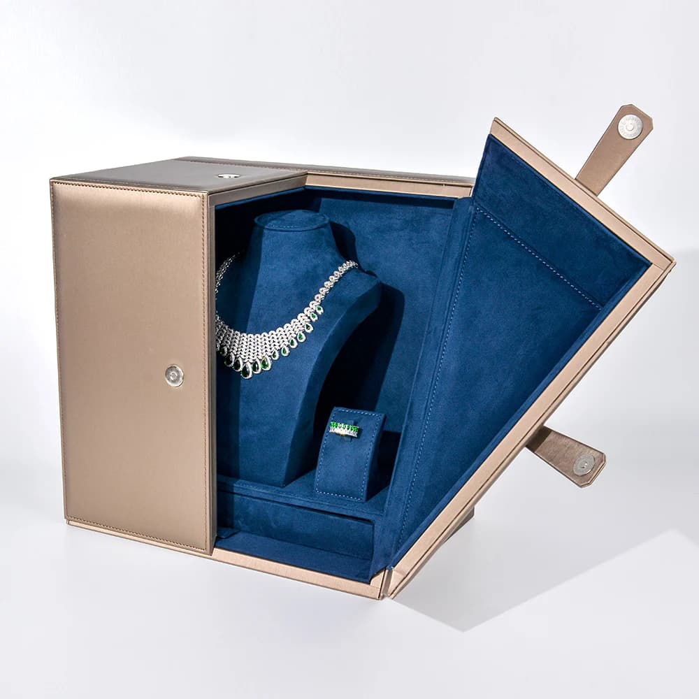 Modern Rectangle Luxury PU Leather Wooden Jewelry Set Box For Necklace Ring Earring Bracelet Custom Logo