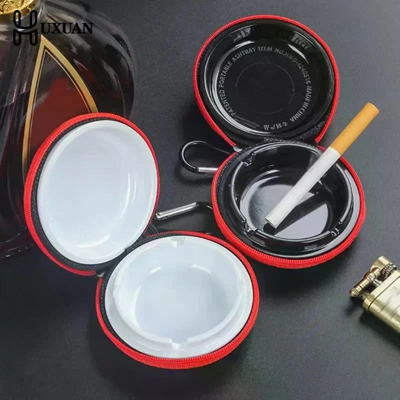 Lightweight EVA Portable Ashtray With Keychain Anti-smog Ashtray With Outer Bag Cover Car Travel Ashtray