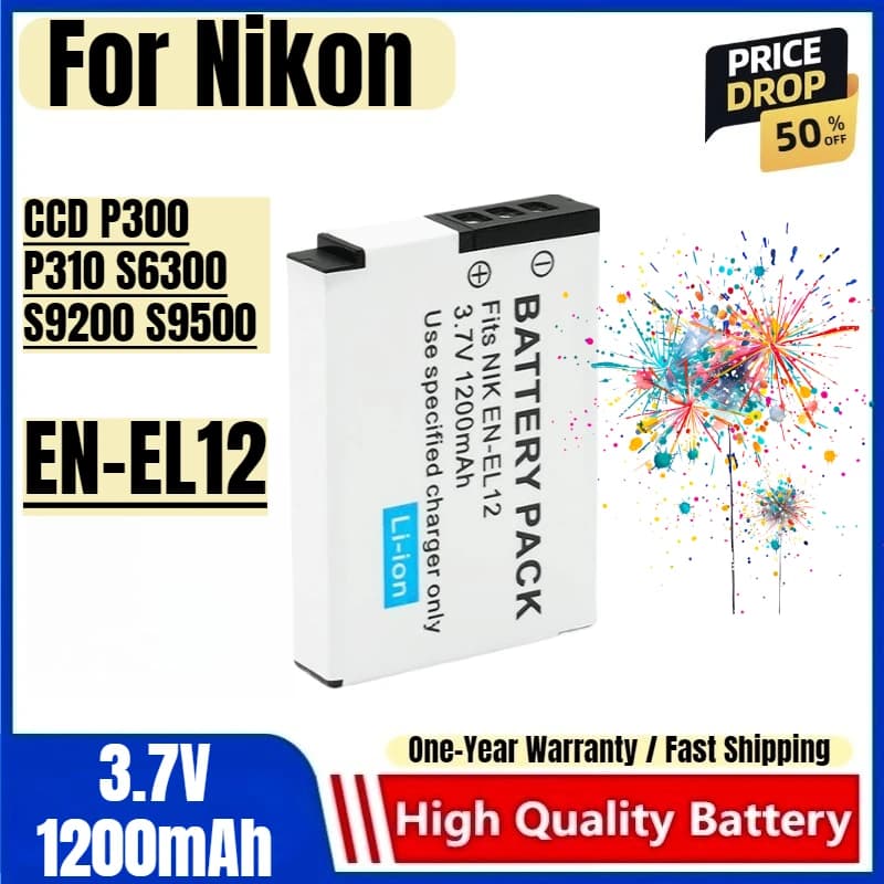 Batteria EN-EL12 3.7V 1200mAh e caricabatterie per fotocamere Nikon CCD P300 P310 S6300 S9200 S9500
