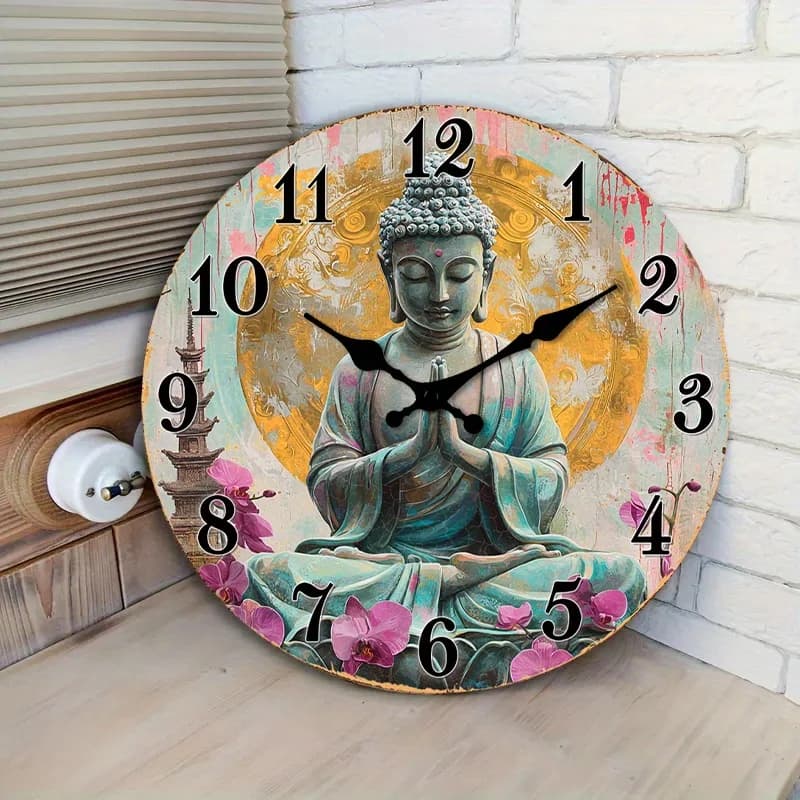 () 1pc Wall Clock Non-Ticking , Circular Clock Abstract with Orchids Design for Dining Room, Hallway, Study Room