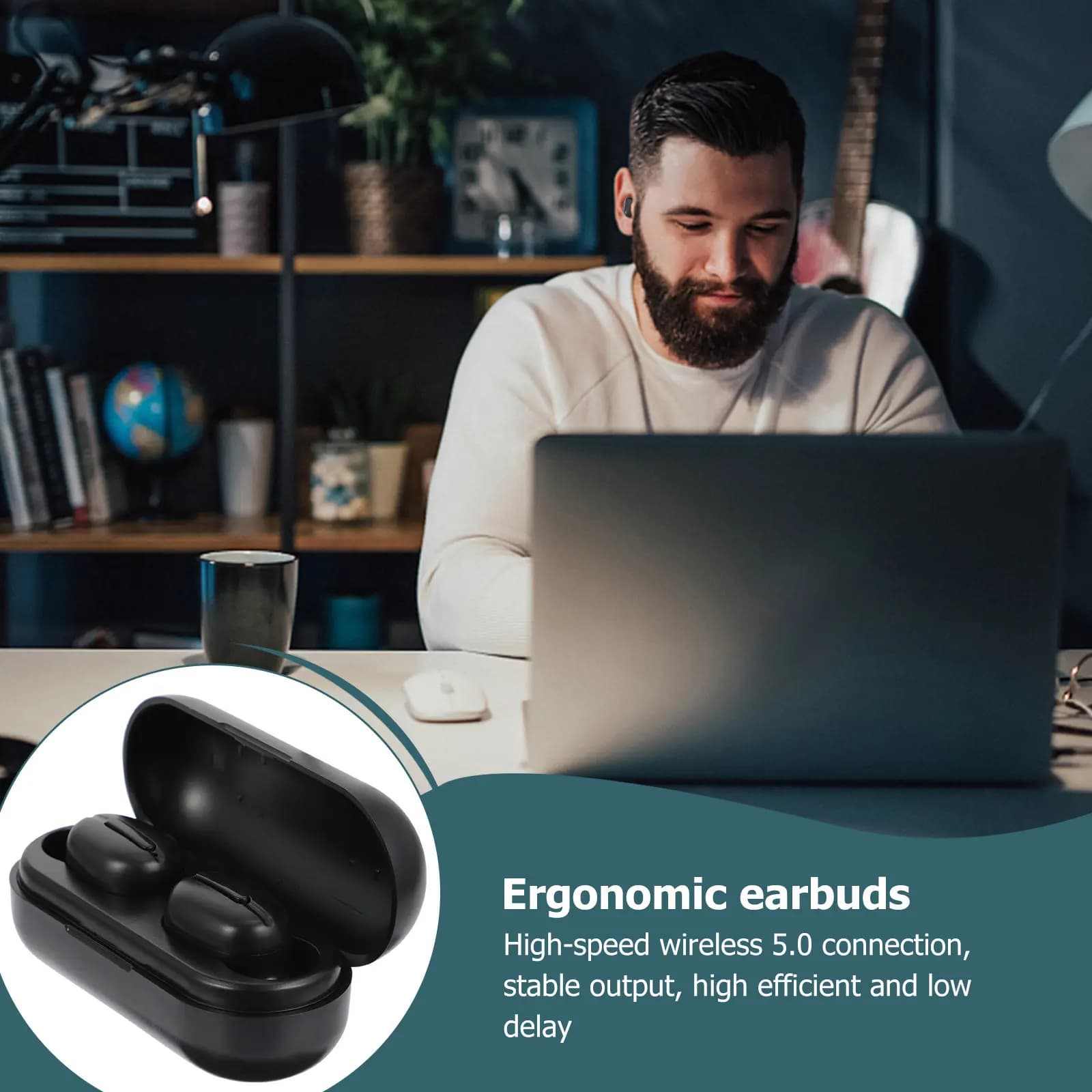 1 pair of wireless earphones, ergonomic and lightweight sports earphones, with charging microphone, portable earphones